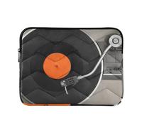 Zipper Laptop Messenger Bag, Case Sleeve Suitable for 15 in to 16 in Notebook Bag, Shoulder Strap Tablet Briefcase Print Vintage Record CD Player with Vinyl Record