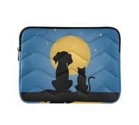 Zipper Laptop Messenger Bag, Case Sleeve Suitable for 15 in to 16 in Notebook Bag, Shoulder Strap Tablet Briefcase Print Dog Cat Silhouette Against Full Moon Night Starry Sky