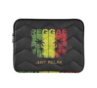 Zipper Laptop Messenger Bag, Case Sleeve Suitable for 15 in to 16 in Notebook Bag, Shoulder Strap Tablet Briefcase Print Relax Reggae Music Grounge Palm Trees On Black
