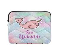 Zipper Laptop Messenger Bag, Case Sleeve Suitable for 15 in to 16 in Notebook Bag, Shoulder Strap Tablet Briefcase Print Magic Pink Sea Unicorn On Mermaid Fish Scales
