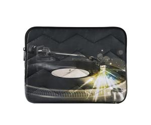 Zipper Laptop Messenger Bag, Case Sleeve Suitable for 15 in to 16 in Notebook Bag, Shoulder Strap Tablet Briefcase Print Turntable Vinyl Record Player Black Pattern