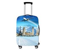 Zipper Luggage Protective Cover Aircraft Pattern Elastic Washable Luggage Dust Cover for 18-32 inch Trunk Case Airplane Travel Suitcase Covers Kid Adult Anti-Scratch Trolley Case Cover (White Blue,M)