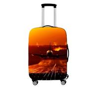 Zipper Luggage Protective Cover Aircraft Pattern Elastic Washable Luggage Dust Cover for 18-32 inch Trunk Case Airplane Travel Suitcase Covers Kid Adult Anti-Scratch Trolley Case Cover (Orange,S)