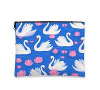 Zipper Makeup Bag Swan White Peach Water Lily Small Canvas Travel Pouch for Women Portable Organizer Spring Festival Gift Pouch, Blue, 7x9 Inch, Swan