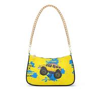 Zipper One Shoulder Purses Cool Yellow Monster Trucks Medium Handbag Tote Simple Womens Evening Bags Purse with Chain Strap