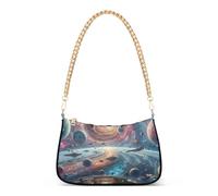Zipper One Shoulder Purses Science Fiction Space Planet Clutch Handbag Funny Womens Evening Clutch Purse with Chain Strap