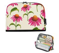 Zipper Pencil Case Large Pencils Pouch Storage Pencil Bags Cute Pen Pouch for Girls Prints Adults Kids Back to School Organizer Pink Coneflowers Light Cream