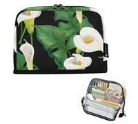 Zipper Pencil Case Large Pencils Pouch White Calla Lilies Green Leaves Pencils Storage Bags Cute Pen Pouch for Girls Floral Print College High School Office Supplies