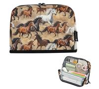 Zipper Pencil Pouch Large Pencils Case Ancient Horses Sandy Beige Pencil Storage Bags Cute Pen Pouch Girls Art Prints Adults Kids Back to School Organizer