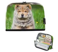 Zipper Pencil Pouch Large Pencils Case Chow Puppy Dog Grass Pencils Storage Bags Cute Pen Marker Bag for Girls Decorative Organizer Back to School Supplies