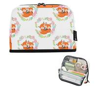 Zipper Pencil Pouch Large Pencils Case Cute Cartoon Foxes Floral White Pencil Storage Bags Girls Classroom Pen Pouch Custom Kids Stationery Back to School Supply