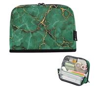 Zipper Pencil Pouch Large Pencils Case Emerald Green Marble Gold Veins Pencil Bag Storage Classroom Pen Bag Boys Prints Kids Stationery Back to School Supply