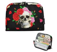 Zipper Pencil Pouch Large Pencils Case Human Skulls Pink Roses Leaves Pencil Storage Bags Teen Girls Pen Pouch Boy Fun Art Adults Kids Back to School Organizer