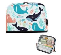 Zipper Pencil Pouch Large Pencils Case Pencil Bag Storage Cute Pen Marker Bag for Girls Student Kids Stationery Back to School Supply Cute Cartoon Arctic Sea Animals Narwhals