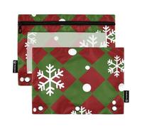 Zipper Pencil Pouches with Clear Window Red and Green Christmas Squares Zipper Pencil case in Assorted Colors 3 Rings Binder Pocket for Storing School Office Supplies Multicolored 2 PCS