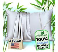 Pillow Cases - 100% Viscose Derived from Bamboo - Cooling Pillowcase - Standard Size, Silver Gray, Set of 2 Zippered - for Hot Sleepers - Soft Pillow Covers - by Vegan Silk