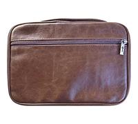 Zipper Pocket Leather Distressed Bible Cover Case with Handle, Brown, XL