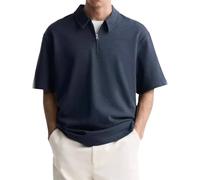 Zipper Polo Shirts Men Golf Short Sleeve Vintage Loose Fit Casual Collared T Shirt Lightweight V Neck Big and Tall Stylish Shirt Navy