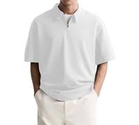 Zipper Polo Shirts Men Short Sleeve Vintage Golf Loose Fit Casual Collared T-Shirts Lightweight Crew Neck Big and Tall Shirt White