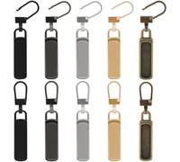 Zipper Pull Replacement for Small Holes, 10 Pieces Detachable Tiny Zipper Replacement Slider for Luggage Jackets Backpacks Boots Purse Coat Pants(Silver, Black, Gold, Gun Black)