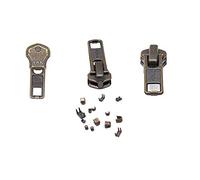 Zipper Repair Kit - #7 YKK Antique Brass Auto Lock Sliders - 3 Sliders Per Pack with Top & Bottom Stoppers Included - Made in The United States
