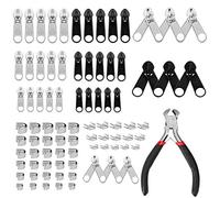 Zipper Repair Kit 85Pcs Metal Zips Replacement Pulls Accessories with Install Pliers Tool for Suitcase Jackets Bags, Silver and Black