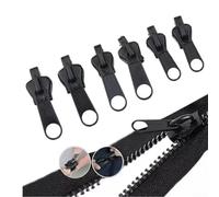 Zipper Repair Kit Slider Replacement Set for Fix of Broken Zippers on Jackets Clothing Bags Plastic Metal Nylon Sewing Mending Accessories 6 Pcs(black)