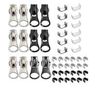 Zipper Repair Kit, Zip Replacement Slider Kit, Zippers Pull, Zip Head Bottom Stop and Top Stop, Fix Zipper On for Repairing Coats, Jackets, Metal Plastic and Nylon Coil Zippers