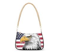 Zipper Small Hobo Purse Bald Eagles American Flag Tote Handbag Women Floral Shoulder Purses with Chain Strap