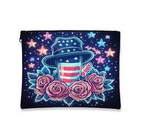 Zipper Toiletry Bag for Women, Patriotic Hat Pink Starry Night Retro Chic Zipper Pouch for Women Perfect Organizer for Festival Season, Navy blue, 7x9 Inch, Hat
