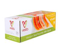 Zipper Vacuum Seal Pouches by Vesta Precision | Clear and Embossed Vacuum Sealer Bags | With Zipper | No Valve | 8 x 12 inches | 25 Vacuum Bags per Box