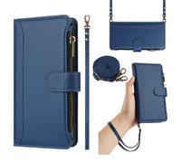 Zipper Wallet Case Compatible with Xiaomi Poco M7 4G, Premium Handmade PU Leather Xiaomi Poco M7 4G Phone Cases Card Slots Magnetic Closure Pocket Kickstand with Hand Strap