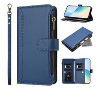 Zipper Wallet Case Compatible with Xiaomi Poco M7 5G, Premium Handmade PU Leather Xiaomi Poco M7 5G Phone Cases Card Slots Magnetic Closure Pocket Kickstand with Hand Strap Dark Blue