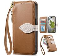 Zipper Wallet Case for Samsung Galaxy S26 Pro, Hand Strap, Kickstand, Tree Leaves Patterns Flip Folio Book Covers for Samsung Galaxy S26 Pro-Brown