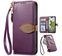 Zipper Wallet Case for Samsung Galaxy S26 Pro, Hand Strap, Kickstand, Tree Leaves Patterns Flip Folio Book Covers for Samsung Galaxy S26 Pro-Purple