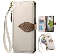 Zipper Wallet Case for Samsung Galaxy S26 Pro, Hand Strap, Kickstand, Tree Leaves Patterns Flip Folio Book Covers for Samsung Galaxy S26 Pro-White