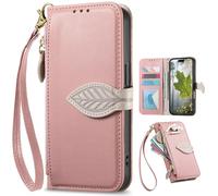 Zipper Wallet Case for Samsung Galaxy S26 Pro, Hand Strap, Kickstand, Tree Leaves Patterns Flip Folio Book Covers for Samsung Galaxy S26 Pro-Pink