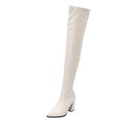 Zipper women stiletto high pointed over-knee high boots Sexy Thigh High Kinky Fetish Over The Knee Side Zip Boots Comfortable Ladies Shoes for Party Wedding (White, 38)