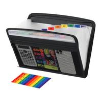 Zippered A4 Paper File Document Organiser, Expanding File Folder Organiser Filing Folder, Accordian File Folder for Paperwork Letter Receipt Bills Storage, 13 Clear Pockets, Black
