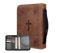 Zippered Bible Cover Case, PU Leather Vintage Book Protector, Water Resistant Bible Storage Bag with Handle, Strong Protective Build, Religious Book Carry Case, for Worship Church Travel Use