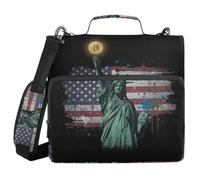 Zippered Binder Bag with Handle Laege Capacity 1.5 Inch 3 Ringing Pencil Case Portfolio Binder Paperwork Business Bitcoin Statue of Liberty