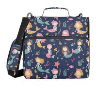 Zippered Binder Bag with Handle Laege Capacity 1.5 Inch 3 Ringing Portfolio Binder Bag Stationery Supply Purple Underwater World