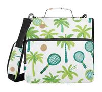 Zippered Binder Bag with Handle Multi-Pocket 1.5 Inch 3 Ringing Pencil Cases Portfolio Binder Home Travel Cards Storage Container Green Palm Racket Pattern