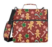 Zippered Binder Bag with Handle Multiple Pockets 1.5 Inch 3 Ringing Storage Bag Portfolio Binder Home Travel Cards Storage Container Gingerbread Men Festive
