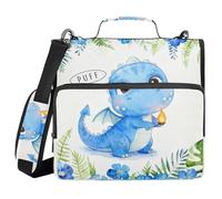 Zippered Binder Bag with Shoulder Strap & Handle Easy to Carry 1.5 Inch 3 Ringing Storage Bag Portfolio Binder Office Files Organizer Little Watercolor Dragon