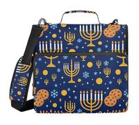 Zippered Binder Bag with Shoulder Strap & Handle Multi-Pocket 1.5 Inch 3 Ringing Pencil Case Portfolio Binder Paperwork Business Hanukkah Festive Cookies