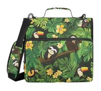 Zippered Binder Bag with Shoulder Strap & Handle Multiple Pockets 1.5 Inch 3 Ringing Pencil Bags Portfolio Binder Storage Container Tropical Jungle with Sloths