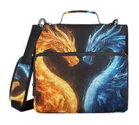 Zippered Binder Bag with Shoulder Strap Multi-Pocket 1.5 Inch 3 Ringing Pencil Case Portfolio Binder Storage Container Fire and Ice Dragon Duel