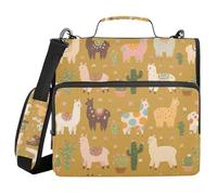 Zippered Binder Bag with Shoulder Strap Multi-Pocket 1.5 Inch 3 Ringing Storage Bag Portfolio Binder Office Document Organizer Llama and Cactus Pattern