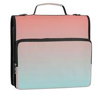 Zippered Binder Organizer Coral Pink Pale Turquoise Gradient 1.5 Inch Binders 3 Ring Heavy Duty Floral School Binders Bag with Shoulder Strap Multi Pockets Large Portfolio Folder